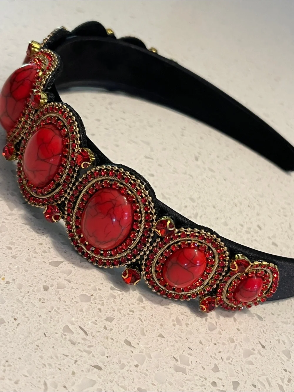 Beaded‎ red fake turquoise headband